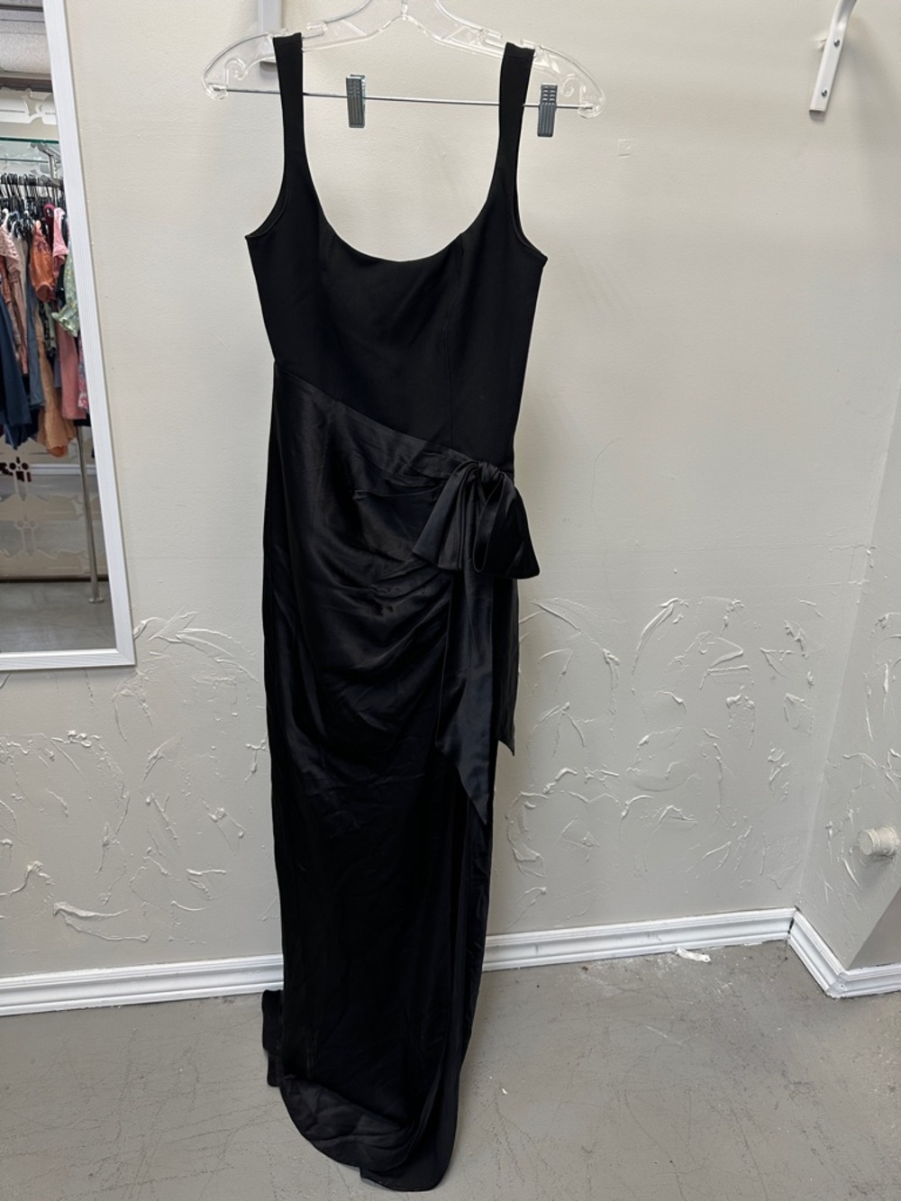 cinq à sept Black Satin Tie-Detail Maxi Dress